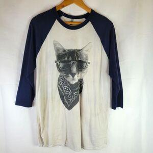 Bandana Cat Graphic Raglan T-Shirt - Navy and White